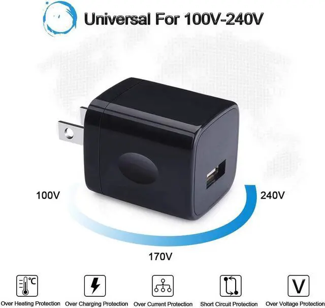 Alt view image 3 of 7 - Wall Charger Cube 1A/5V Single Port USB Plug 3 Pack Travel Black Charging Block Box Adapter Compatible Phone  Galaxy S24 S23 A21 A51 A71 S20 S10 S9 S8 A10e Note20/10 Moto G7 G6 LG Stylo 6/5/4