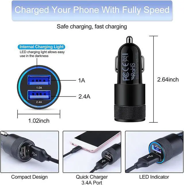 Alt view image 5 of 7 - Car Charger Adapter+Quick Charge 3.0 Wall Charger Block Plug+6ft USB Type C Fast Charging Cable for Samsung Galaxy S24 S23 S22 S21 S20 FE/Ultra/Plus 5G S10 Note 20/10 Z Fold5/Flip5 A55 A15 A54 A14 A20