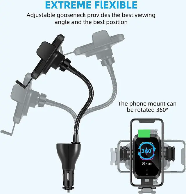 Alt view image 4 of 6 - Wireless Car Charger Mount Car Cigarette Lighter 15W Qi Fast Charging Auto-Clamping Dual QC 3.0 Port Air Vent Car Charger Phone Holder for iPhone 13 Pro Max/12/11/XR/X/8 S21/S20/S10/9/8