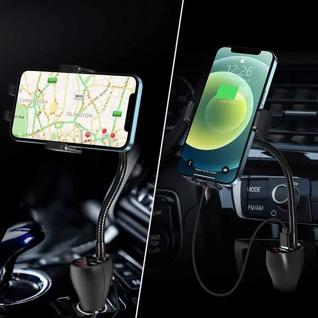 Alt view image 6 of 6 - Wireless Car Charger Mount Car Cigarette Lighter 15W Qi Fast Charging Auto-Clamping Dual QC 3.0 Port Air Vent Car Charger Phone Holder for iPhone 13 Pro Max/12/11/XR/X/8 S21/S20/S10/9/8
