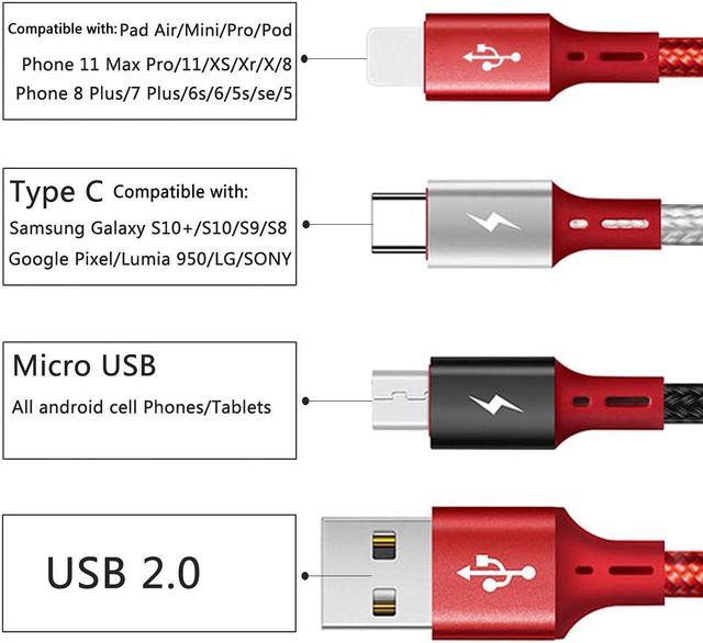 Multi USB Cable 1ft Multi Charger Cable YOUSAMS 2Pack Short Multi Charging  Cable Nylon Braided 3 in 1 Charging Cable Adapter with Type-C,Micro USB