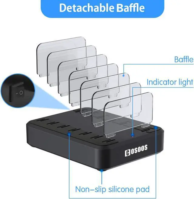 Alt view image 6 of 7 - COSOOS Fast PD USB-C Charging Station, 81W 6-Port USB Charging Station for iPhone 15 Pro Max, 15, Android Devices with 3 PD 20W USB-C Charger & 6 Short Cables, Multi Type C Charger Station