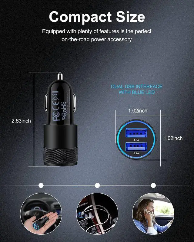 Alt view image 4 of 7 - [5pcs] Car Charger Adapter USB Multi Port Cigarette Lighter Fast Charging Power Block plug for iPhone 16 15 14 13 Pro Max  Galaxy S24 Ultra S8 LG Moto 3.4A Dual Cargador Carro for Car