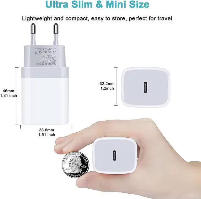 Alt view image 5 of 7 - USB C Adapter, European Plug Adapter, 2-Pack Fast 20W Europe Travel Plug Power Adapter Type C Wall Chargers for iPhone 15 14 13 12 11 Pro Max XR XS X 8 7,Samsung Galaxy S24 S23 A15, iPad, Google Pixel