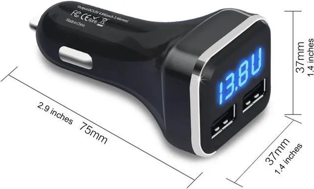 Alt view image 3 of 7 - 4.8A 24W Dual USB Car Charger Volt Meter Car Battery Monitor with LED Voltage & Amps Display, Cigarette Lighter Adapter, Compatible with iPhone 15 Pro Max Plus 14 Samsung Galaxy S24 iPad Pro
