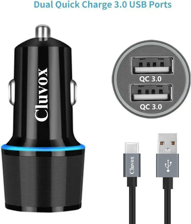 Alt view image 2 of 7 - Fast USB Car Charger for  Galaxy A55/A54/A53/A50/A15/A14/S25/S24/S23/S22/S21 Plus/Ultra/S10/S9/S8/Note 20/A10S/A21/A31/A51 Quick Charge 3.0 Dual USB Rapid Car Charger with Type C Cable 3.3ft