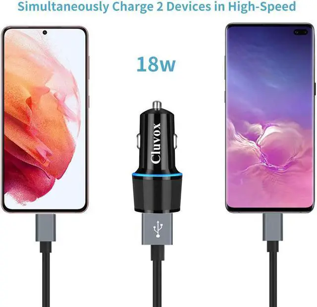 Alt view image 3 of 7 - Fast USB Car Charger for  Galaxy A55/A54/A53/A50/A15/A14/S25/S24/S23/S22/S21 Plus/Ultra/S10/S9/S8/Note 20/A10S/A21/A31/A51 Quick Charge 3.0 Dual USB Rapid Car Charger with Type C Cable 3.3ft