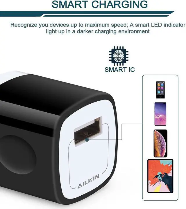 Alt view image 4 of 7 - USB Wall Charger Plug, Fast Charging Block, AILKIN 5Pack 1A 1-Port Power Adapter Charging Cube Bricks Box for iPhone 16 15 14 13 12 Mini Pro Max/11/XR/XS, iPad Pro/Air, Cell Phone USB A Plug Cargador