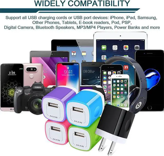 Alt view image 7 of 7 - USB Wall Charger Plug, Fast Charging Block, AILKIN 5Pack 1A 1-Port Power Adapter Charging Cube Bricks Box for iPhone 16 15 14 13 12 Mini Pro Max/11/XR/XS, iPad Pro/Air, Cell Phone USB A Plug Cargador