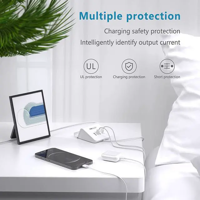 Alt view image 7 of 7 - VHBW USB Charging Station 25W, 4 Port USB Charging Station for Multiple Devices, Multi USB Charger Station with Phone Stand (UL Listed, 6Ft Extension Cord, White)