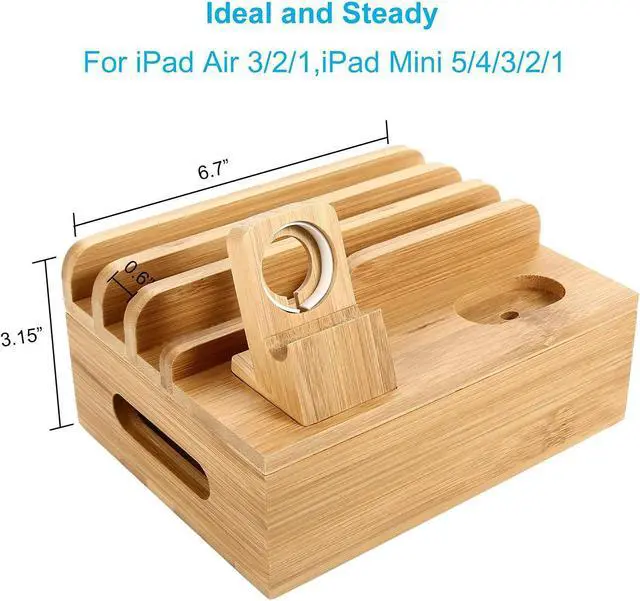 Alt view image 6 of 7 - Bamboo Charging Station Dock for 4/5 / 6 Ports USB Charger with 5 Charging Cables Included, Desktop Docking Station Organizer for Cellphone,Smart Watch,Tablet(No Power Supply)