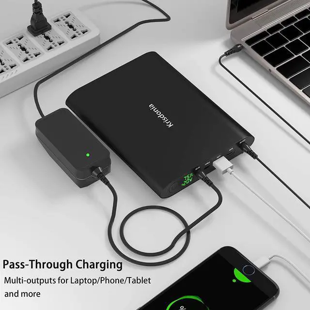 Alt view image 3 of 7 - 50000mAh Laptop Power Bank 5/9/12/16/19/20V Portable Laptop Battery Charger with QC3.0 USB-A Port & 12V Type-C Port for Laptop, Tablet, Smartphone and More Devices