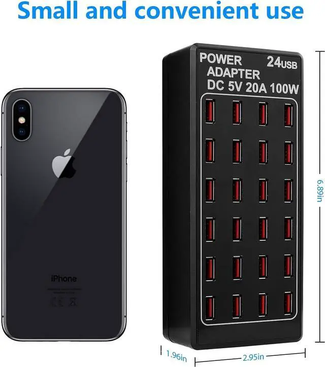 Alt view image 6 of 7 - 24-Port 100 watt (20 A) USB Charging Station, Home Desktop USB Fast Charger, Multiple USB Desktop Chargers, Suitable for Hotels, Shops, Schools, Shopping malls and Travel