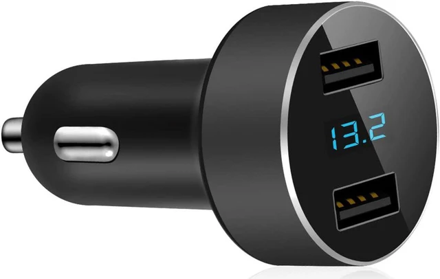 Main image of 2 USB Car Charger 12V/24V Voltage Meter Black
