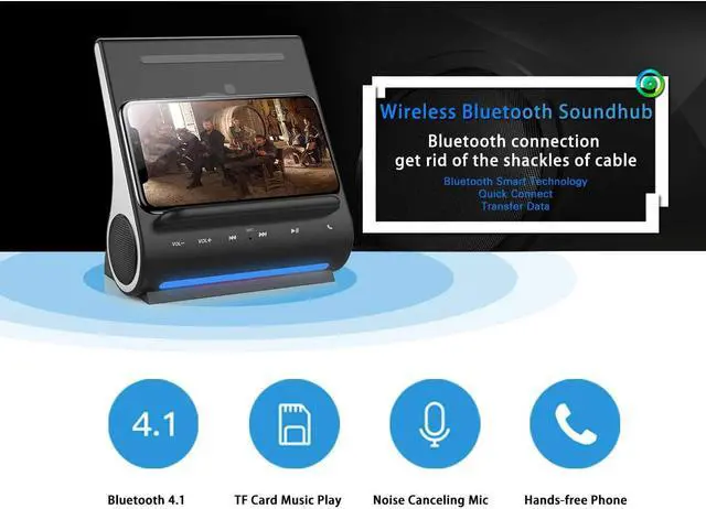 Alt view image 6 of 7 - Dockall D108 Wireless Charger, Bluetooth Premium Speakers, Docking Station with Built in Mic Handsfree Call, 3 in 1 Station for iPhone and  Phone