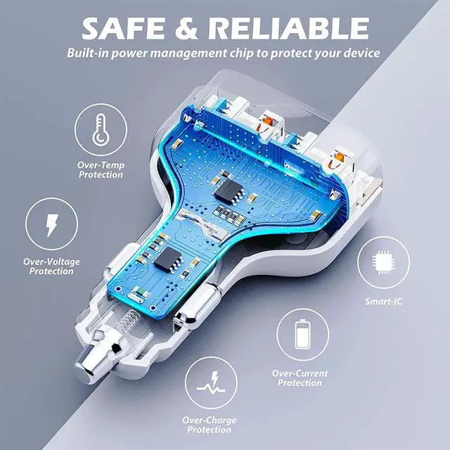 Alt view image 5 of 7 - SUNDA 60W USB C Fast Car Charger, 4-Ports Car Charger Adapter, Dual Type C PD30W/PPS30W Compatible with iPhone16/15 Pro/Max/iPhone14/iPad Pro/Galaxy/SamsungS24, Dual USB-A 18W QC3.0 for Android