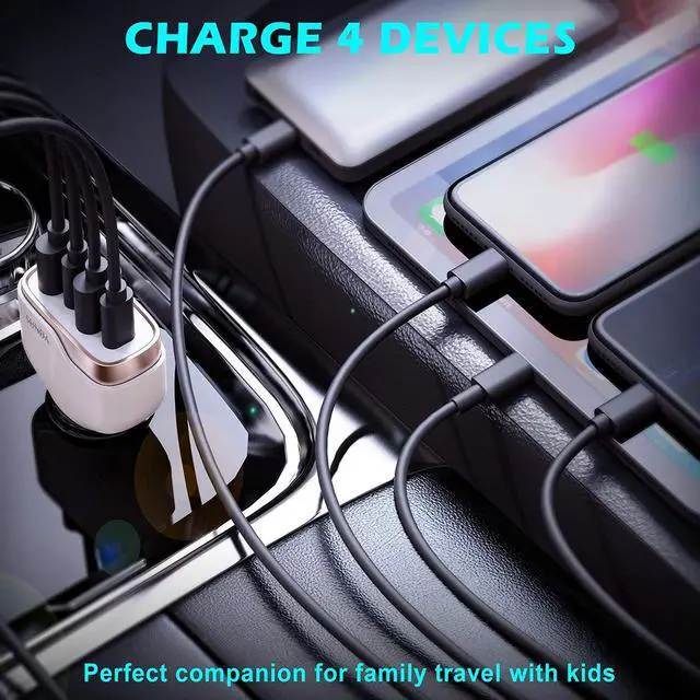 Alt view image 4 of 7 - SUNDA 60W USB C Fast Car Charger, 4-Ports Car Charger Adapter, Dual Type C PD30W/PPS30W Compatible with iPhone16/15 Pro/Max/iPhone14/iPad Pro/Galaxy/SamsungS24, Dual USB-A 18W QC3.0 for Android