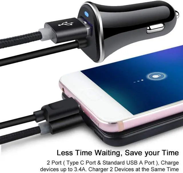 Alt view image 2 of 7 - 3.4A Car Charger Adapter for Samsung Galaxy Z Flip 7/Z Fold 7/S25 Edge/S24 Ultra/S23/S22/S21 5G/S20/S9/S8,Google Pixel 9 Pro Fold/8Pro/8a/8/7/7a/6a/6/5/4,USB C Car Plug with 3ft Type C Charger Cable