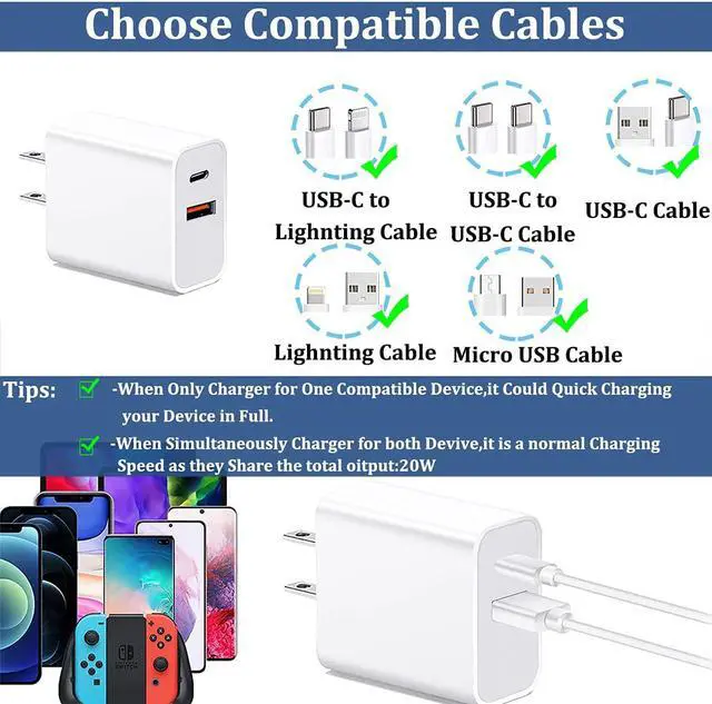 Alt view image 2 of 7 - USB C Wall Charger Block, 20W Fast Speed Charging Box with Micro Plug Cube for Apple Watch Series 8 7, New iPhone 12 13 14 Pro/Pro Max, XR/XS/SE, AirPod iWatch iPad Pro/Air/Mini, Pixel 6 6a Phones