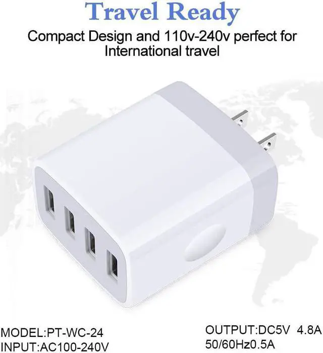 Alt view image 3 of 7 - iPhone 12 Charger Box Fast Charging 4.8A Multi Port USB Charger Wall Plug Power Adapter Charging Block Cube Brick for iPhone 15/14/SE/13/12/11 Pro Max, Samsung Galaxy S23 S22 S21 Ultra S20 S10 Note 20