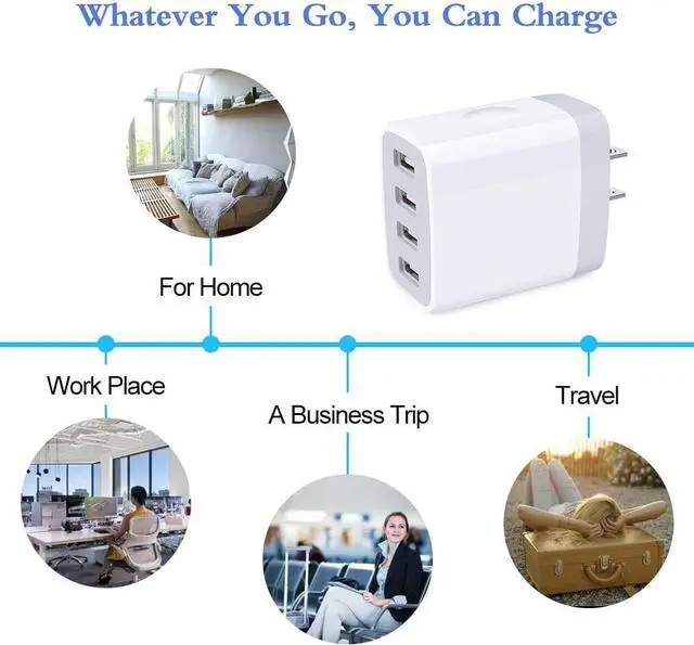 Alt view image 7 of 7 - iPhone 12 Charger Box Fast Charging 4.8A Multi Port USB Charger Wall Plug Power Adapter Charging Block Cube Brick for iPhone 15/14/SE/13/12/11 Pro Max, Samsung Galaxy S23 S22 S21 Ultra S20 S10 Note 20