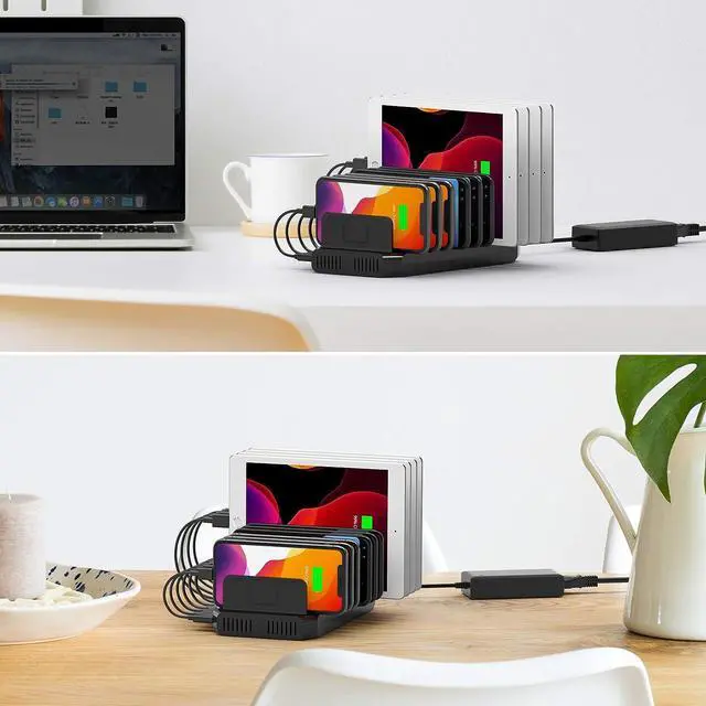 Alt view image 6 of 7 - Alxum USB Charging Station 10 Port with 2 QC 3.0, Multi Fast Charging Dock Station for Multiple Devices, Organizer Stand with Detachable Dividers for Cell Phones, Tablets, and Other Electronics, Black