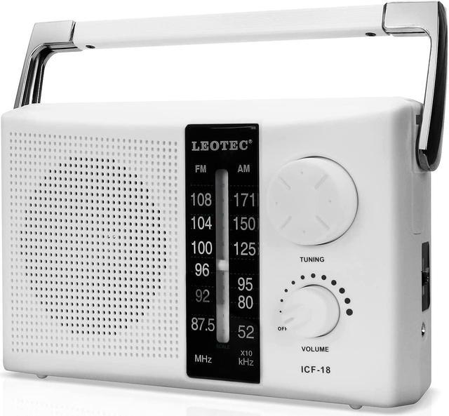 LEOTEC Portable AM FM Radio | with Best Reception | Battery Operated or AC  Power | Big Speaker | Large Tuning Knob | Clear Dial | Earphone Jack | for