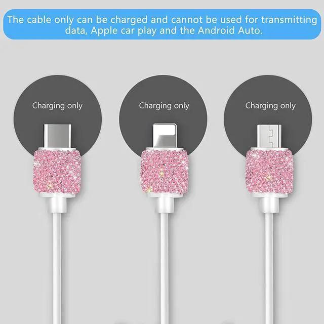 Alt view image 6 of 7 - Bling USB Wall Charger with Charging Cable,Fast Block for iPhone Android,3-in-1 Multi Charger Cable Micro USB Type C Multiple USB Cord with Crystal Decor,Cell Phone Accessories for Women,Girls (Pink)