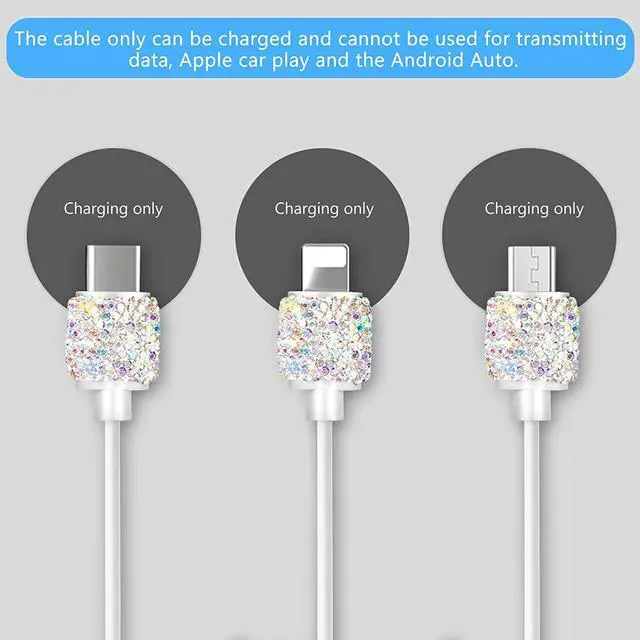 Alt view image 6 of 7 - Bling USB Wall Charger with Charging Cable,Fast Block for iPhone Android,3-in-1 Multi Charger Cable Micro USB Type C Multiple USB Cord with Crystal,Cell Phone Accessories for Women,Girls (Multicolor)