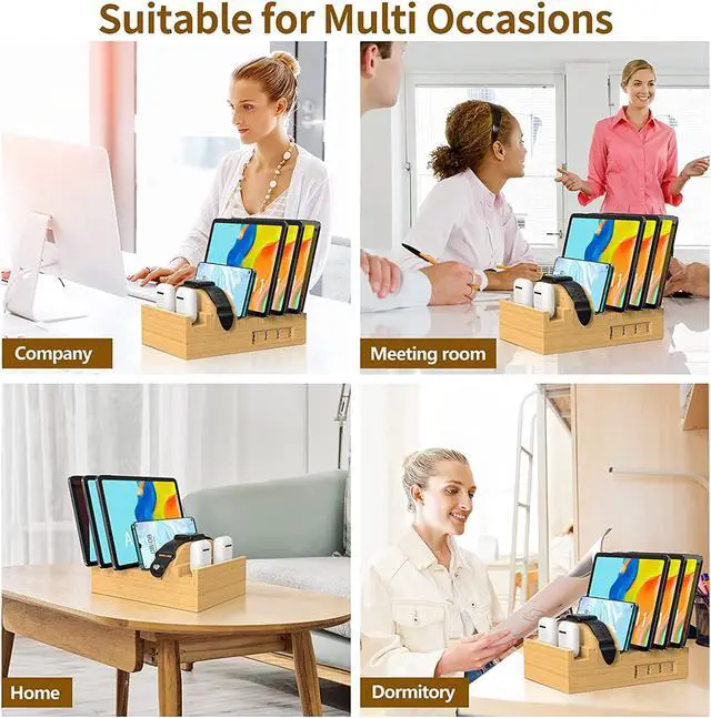 Alt view image 7 of 7 - Bamboo Charging Station for Multiple Devices, Alltripal Wood Desktop Docking Station 7-Port Multi-Charger Organizer Fast USB Charger Compatible with iPhone, iPad, AirPods, iWatch, Cell Phone, Tablet