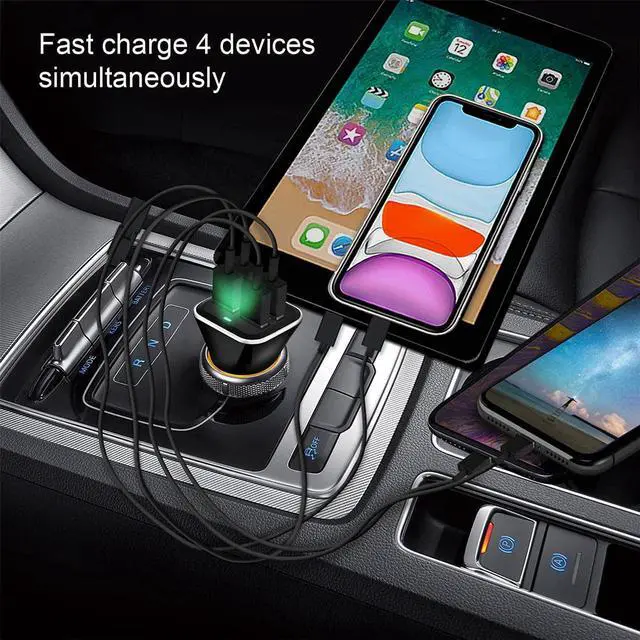 Alt view image 6 of 6 - USB Car Charger Adapter, QC 3.0 Fast car Charger, 4-Port Multi 9.6 Amp 48W Rapid Car Charger Compatible with iPhone 13/12/11 Pro Max, Samsung Galaxy S20 Ultra/Note20, LG, Pixel and More[2PACK].