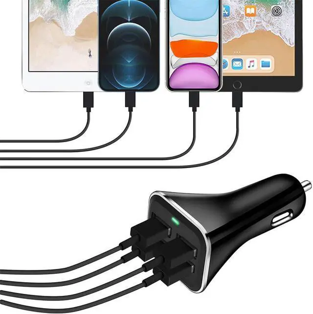 Alt view image 3 of 6 - USB Car Charger Adapter, QC 3.0 Fast car Charger, 4-Port Multi 9.6 Amp 48W Rapid Car Charger Compatible with iPhone 13/12/11 Pro Max, Samsung Galaxy S20 Ultra/Note20, LG, Pixel and More[2PACK].