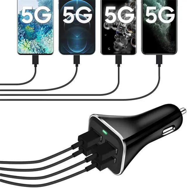 Alt view image 5 of 6 - USB Car Charger Adapter, QC 3.0 Fast car Charger, 4-Port Multi 9.6 Amp 48W Rapid Car Charger Compatible with iPhone 13/12/11 Pro Max, Samsung Galaxy S20 Ultra/Note20, LG, Pixel and More[2PACK].