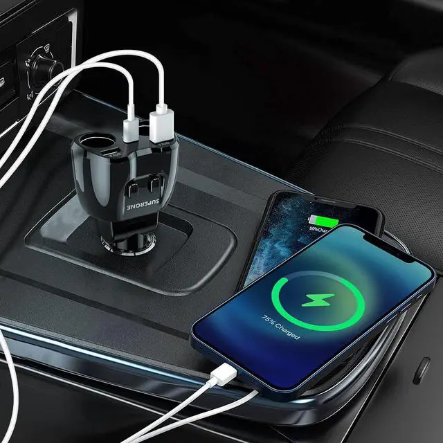 Alt view image 7 of 7 - Cigarette Lighter Splitter, SUPERONE 180W 2-Socket Cigarette Lighter Adapter with Dual QC3.0 and 20W PD USB C Car Charger Splitter for GPS/Dash Cam/Laptop/iPad/iPhone 13 Pro Max/13/12/11/X, Samsung