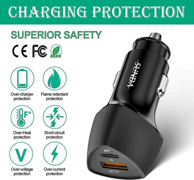 Alt view image 7 of 7 - (10pack)  USB C Fast Car Charger 51W Dual Ports PD/PPS&QC3.0, Cell Phone Automobile Chargers, for AP Smart-Phones and Android Charger, Compatible with iPhone 16/15 Pro/14 Mini/iPhone 13