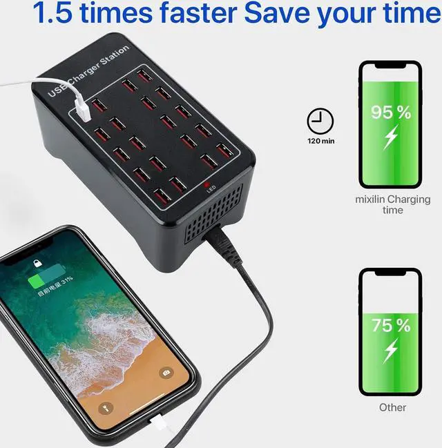 Alt view image 5 of 7 - 30-Port Charger, USB Charger Station, USB Fast Charger, Smart Charging Recognition, Suitable for Travel, Family Gatherings, Schools, Shopping malls, Hotels, Shops