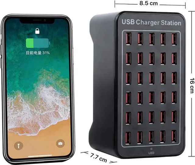 Alt view image 6 of 7 - 30-Port Charger, USB Charger Station, USB Fast Charger, Smart Charging Recognition, Suitable for Travel, Family Gatherings, Schools, Shopping malls, Hotels, Shops