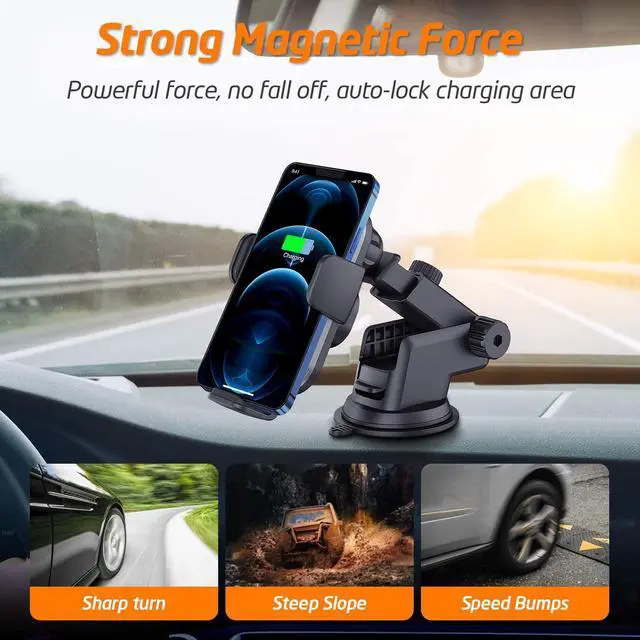 Alt view image 2 of 7 - WixGear Wireless Car Charger, (New Version Automatic Arms) Auto-Clamping Fast Wireless Car Charger, Phone Holder for Car, 15W Qi Fast ChargingCompatible with iPhone 13 12 Mini 11 Pro Max,Samsung S21
