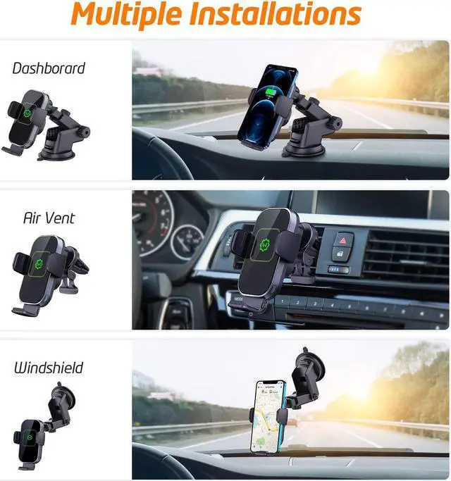 Alt view image 4 of 7 - WixGear Wireless Car Charger, (New Version Automatic Arms) Auto-Clamping Fast Wireless Car Charger, Phone Holder for Car, 15W Qi Fast ChargingCompatible with iPhone 13 12 Mini 11 Pro Max,Samsung S21