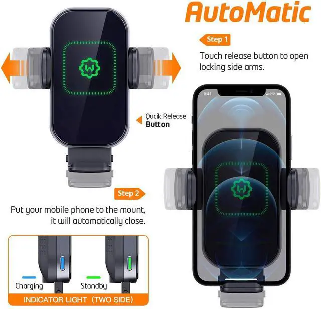 Alt view image 5 of 7 - WixGear Wireless Car Charger, (New Version Automatic Arms) Auto-Clamping Fast Wireless Car Charger, Phone Holder for Car, 15W Qi Fast ChargingCompatible with iPhone 13 12 Mini 11 Pro Max,Samsung S21