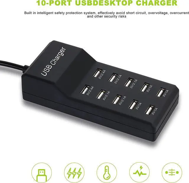 Alt view image 6 of 7 - USB Charger,5V 10A(50W) USB Charging Station with 10-Port Family-Sized Smart USB Ports for Multiple Devices Smart Phone Tablet Laptop Computer, for iPhone 15/14/13 Black