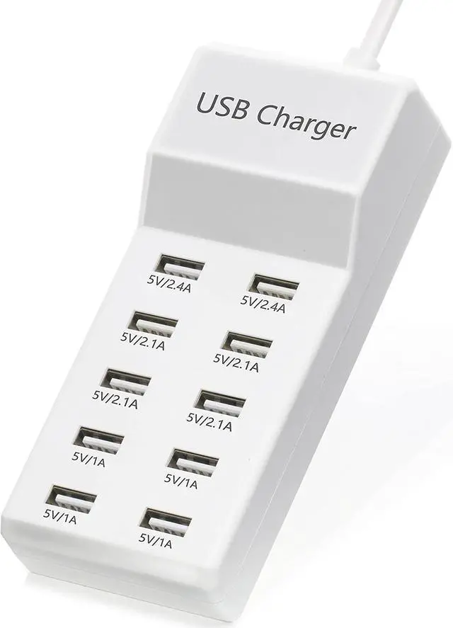 Alt view image 2 of 6 - USB Charger,5V 10A(50W) USB Charging Station with 10-Port Family-Sized Smart USB Ports for iPhone 15/15 Pro/15 Pro Max/15 Plus/14/13/12/11/Xs Max/XR/X/SE White