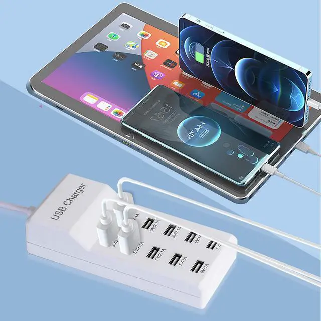 Alt view image 3 of 6 - USB Charger,5V 10A(50W) USB Charging Station with 10-Port Family-Sized Smart USB Ports for iPhone 15/15 Pro/15 Pro Max/15 Plus/14/13/12/11/Xs Max/XR/X/SE White