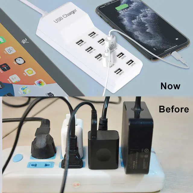 Alt view image 4 of 6 - USB Charger,5V 10A(50W) USB Charging Station with 10-Port Family-Sized Smart USB Ports for iPhone 15/15 Pro/15 Pro Max/15 Plus/14/13/12/11/Xs Max/XR/X/SE White