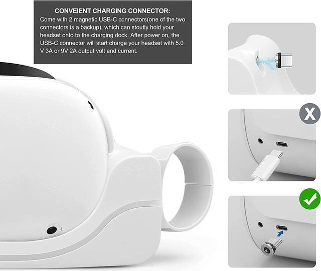 Alt view image 3 of 4 - Vakdon Charging Dock Compatible with Oculus/Meta Quest 2, VR Headset Wall Mount Charging Station, High Speed Charging Stand for Quest 2 with Charging Port and LED Indicator, USB-C Link Cable (White)