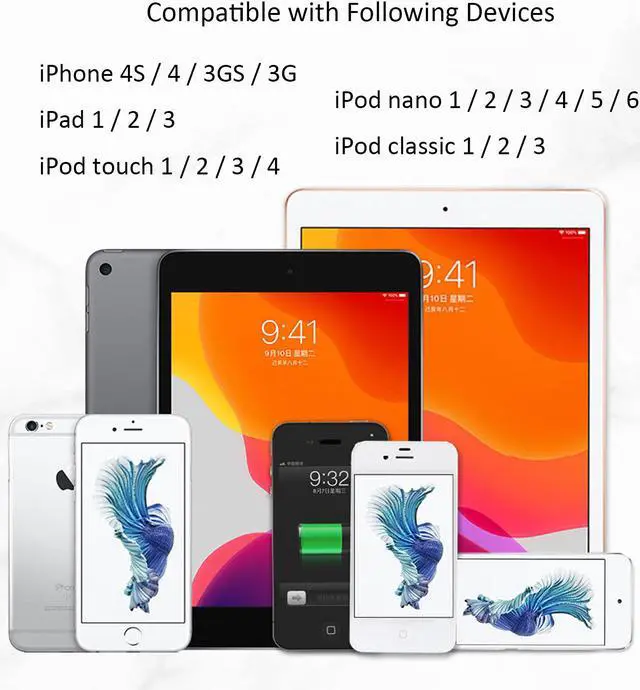 Alt view image 2 of 7 - 30-Pin Charger Cable Compatible for Old iPhone 4 4S 3GS Old iPad 1st 2nd 3rd Generation iPod Classic 1st 2nd 3rd Gen Touch 4th iPod Nano 5th 6th Gen USB Fast Charge & Sync Charging Cord 1-Pack