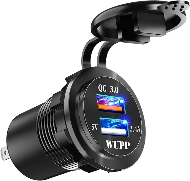 Main image of BlueFire Aluminum Alloy Fast Charging 3.0 USB Charger Socket IP66 Waterproof Dual USB Power Outlet with QC 3.0 USB Port & 5V 2.4A Port Led Light for Car Boat Marine RV Motorcycle(Blue)