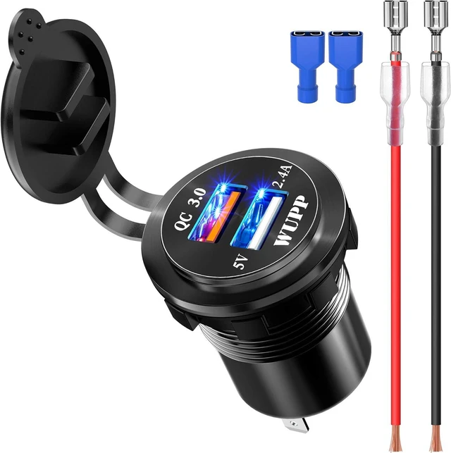 Alt view image 7 of 7 - BlueFire Aluminum Alloy Fast Charging 3.0 USB Charger Socket IP66 Waterproof Dual USB Power Outlet with QC 3.0 USB Port & 5V 2.4A Port Led Light for Car Boat Marine RV Motorcycle(Blue)