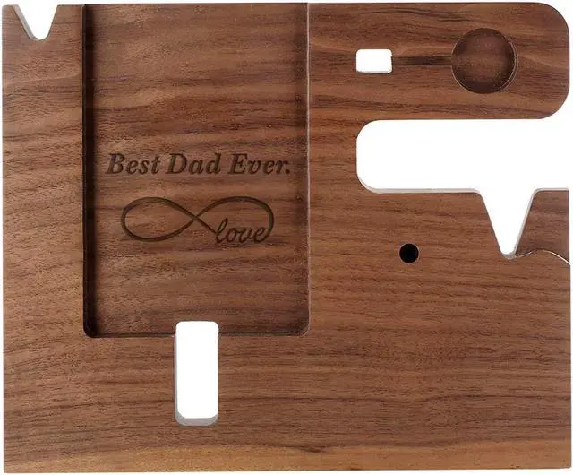 Alt view image 4 of 7 - Ideas for Dad -Wooden Phone Docking Station, Personalized Idea, Custom Engraved Nightstand Organizer with Phone Charge Station, Watch, Key, Wallet Stand, Best Presents for Father's Day, Birthday