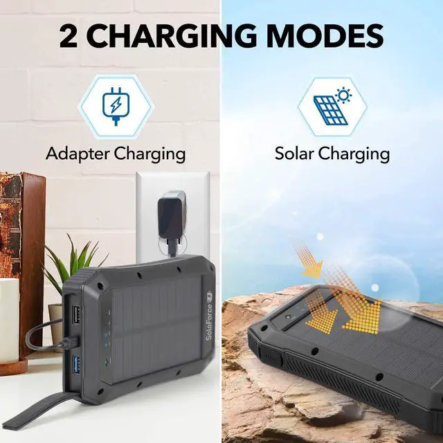 Alt view image 5 of 6 - Solar Power Bank - 2000mAh Wireless Portable Charger for iPhone Android | Fast Charging Powerbank | Built-in Qi Panel, USB C Outlets, LED Light | Waterproof External Battery Pack for Camping